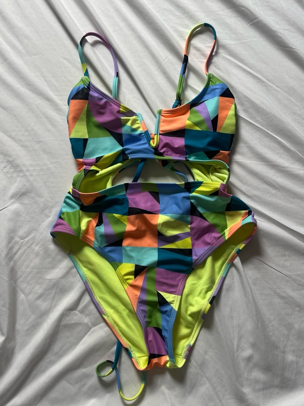 Multicolor Geometric Cutout One-Piece Swimsuit